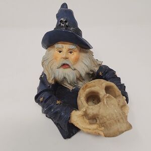 Vintage Wizard Figurine Holding Skull Resin Gothic Fantasy Decor 2003